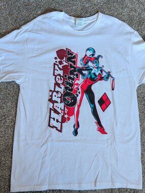 DC Comics Harley Quinn Size Large White Short Sleeve Super Hero Joker Shirt